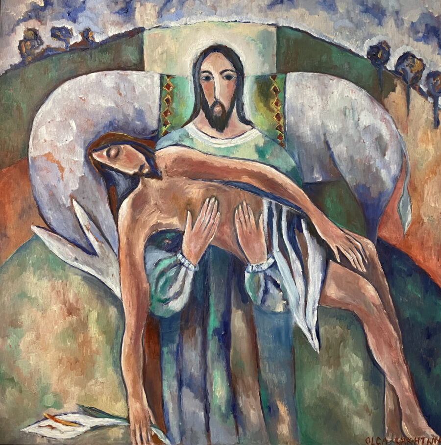 Good Samaritan with Lily - Original Oil Painting by Olga Bakhtina