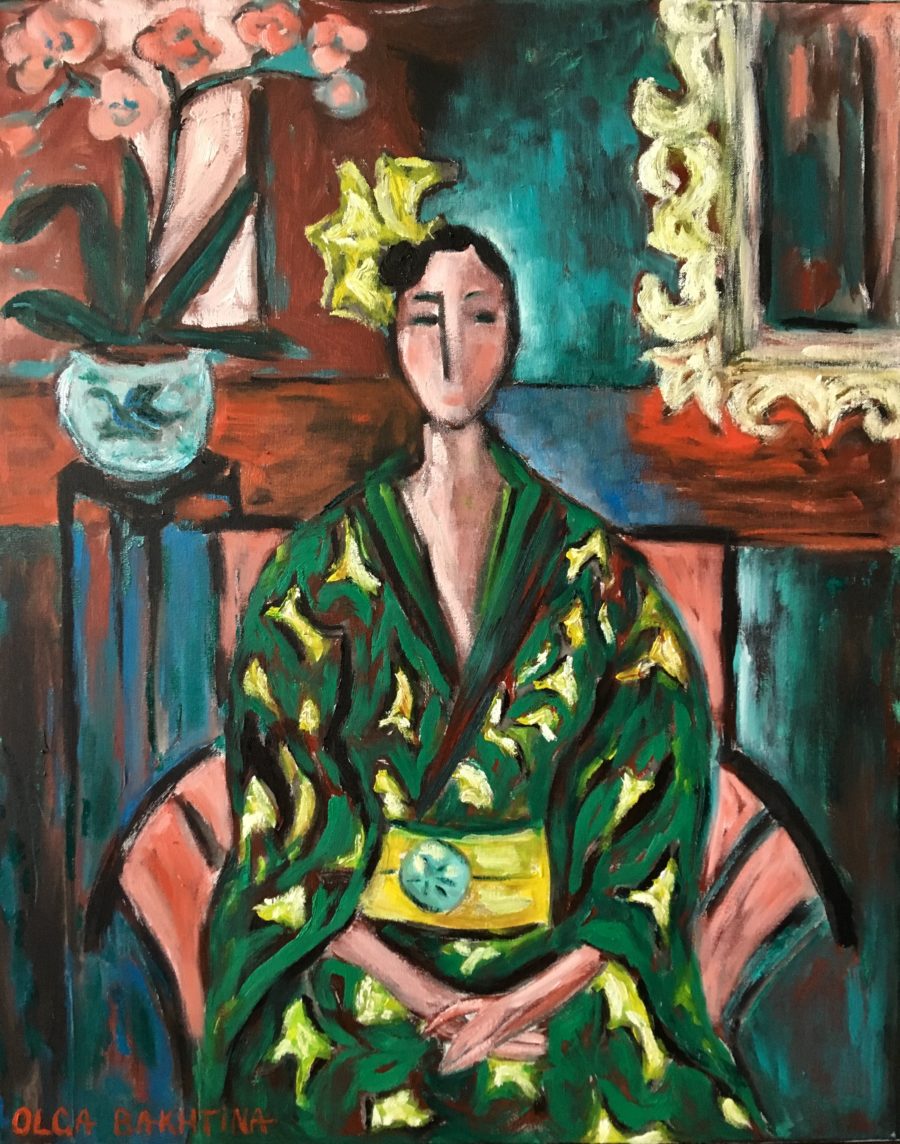 Green kimono and an orchid painting | Olga Bakhtina