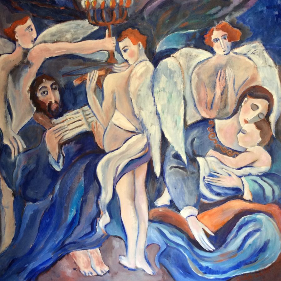 Holy Family with three Angels painting | Olga Bakhtina