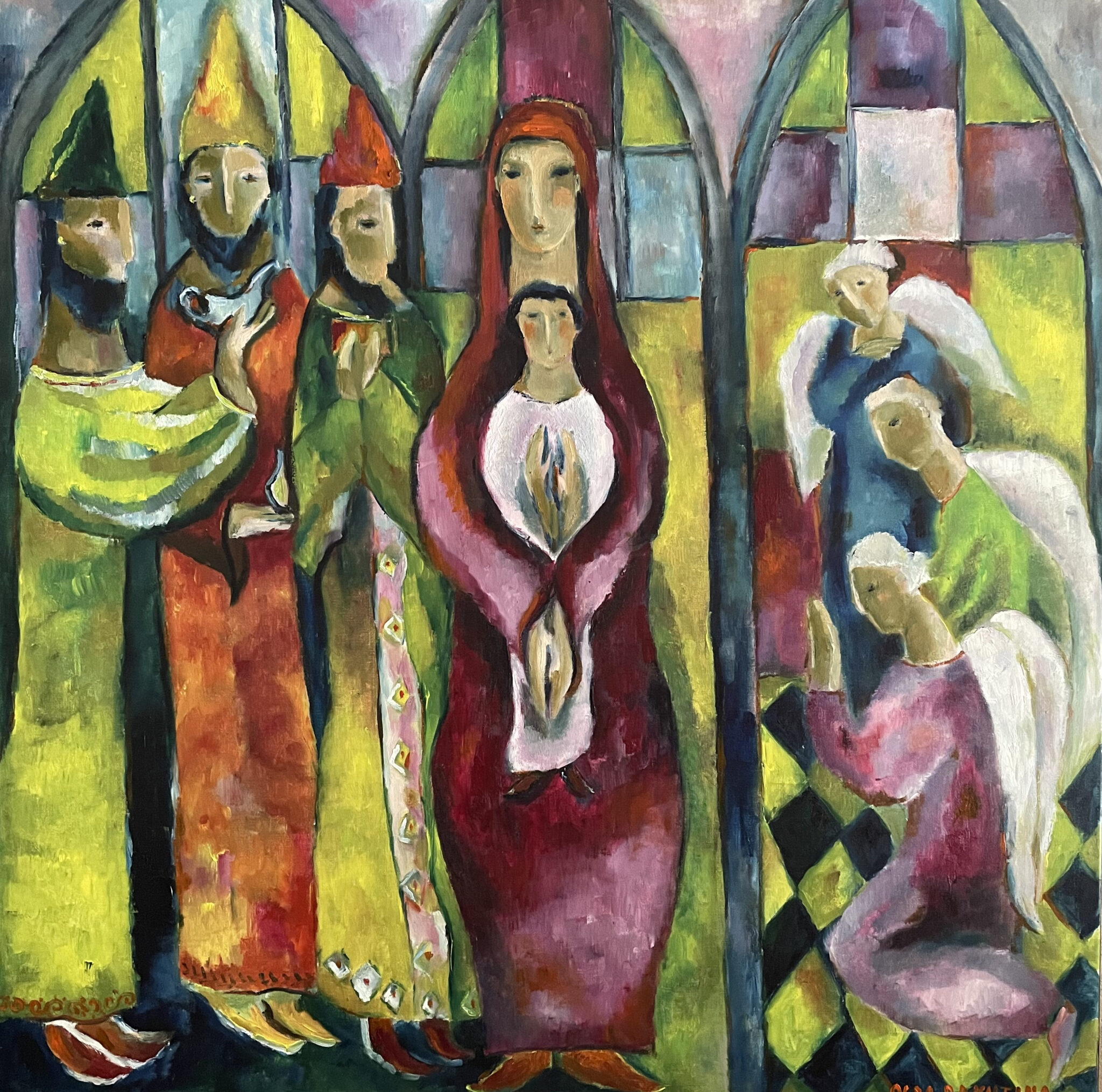 Adoration of the Magi and Angels painting | Olga Bakhtina