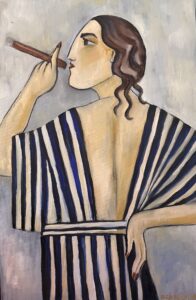 Cigar Smoker in Stripes