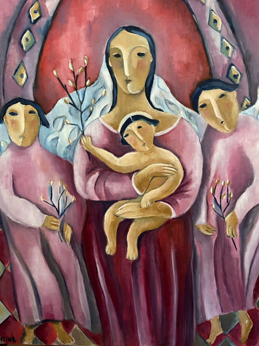 Madonna and Child in Pink - Original Oil Painting by Olga Bakhtina