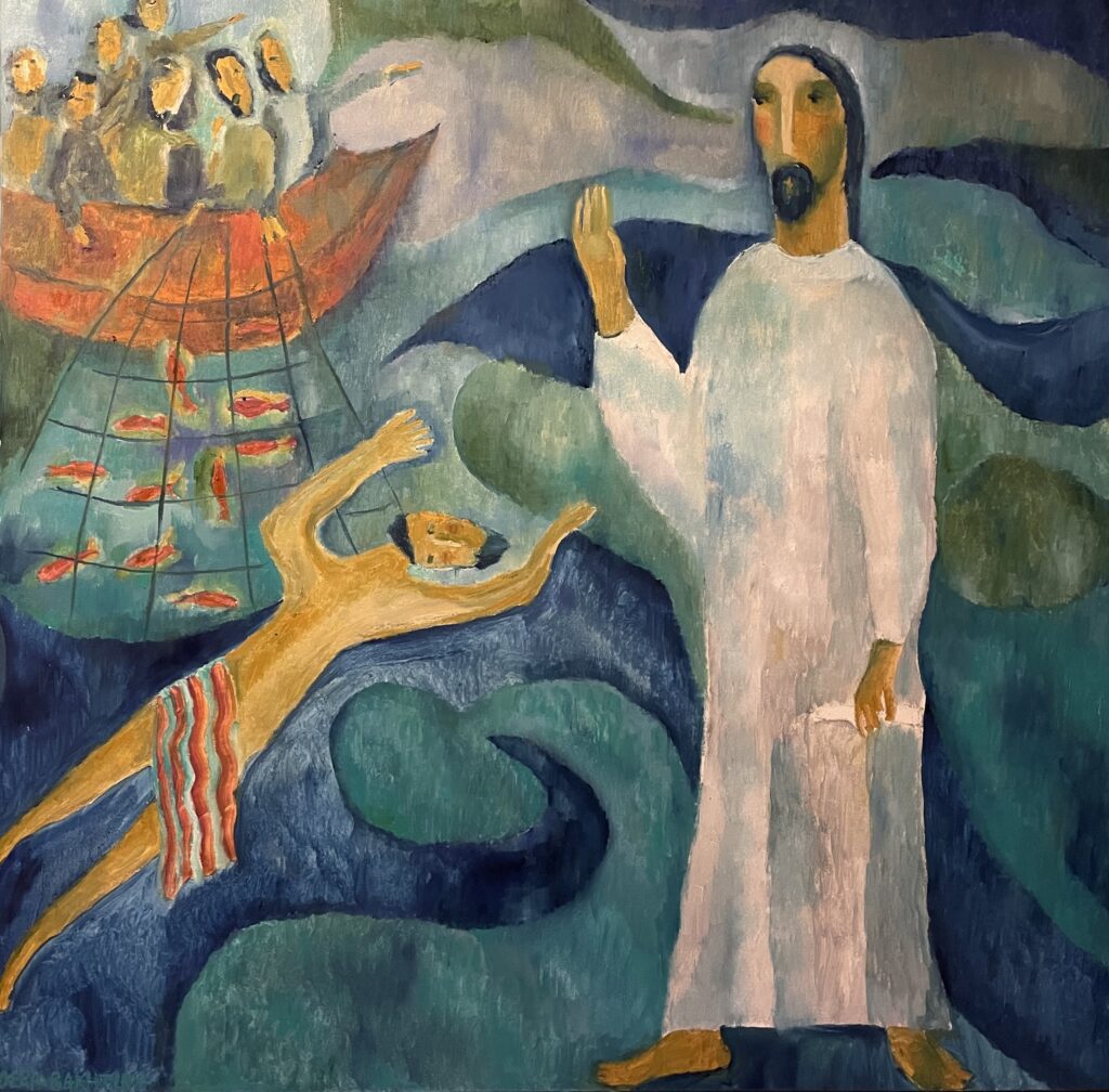Risen Christ guides disciples to catch fish
