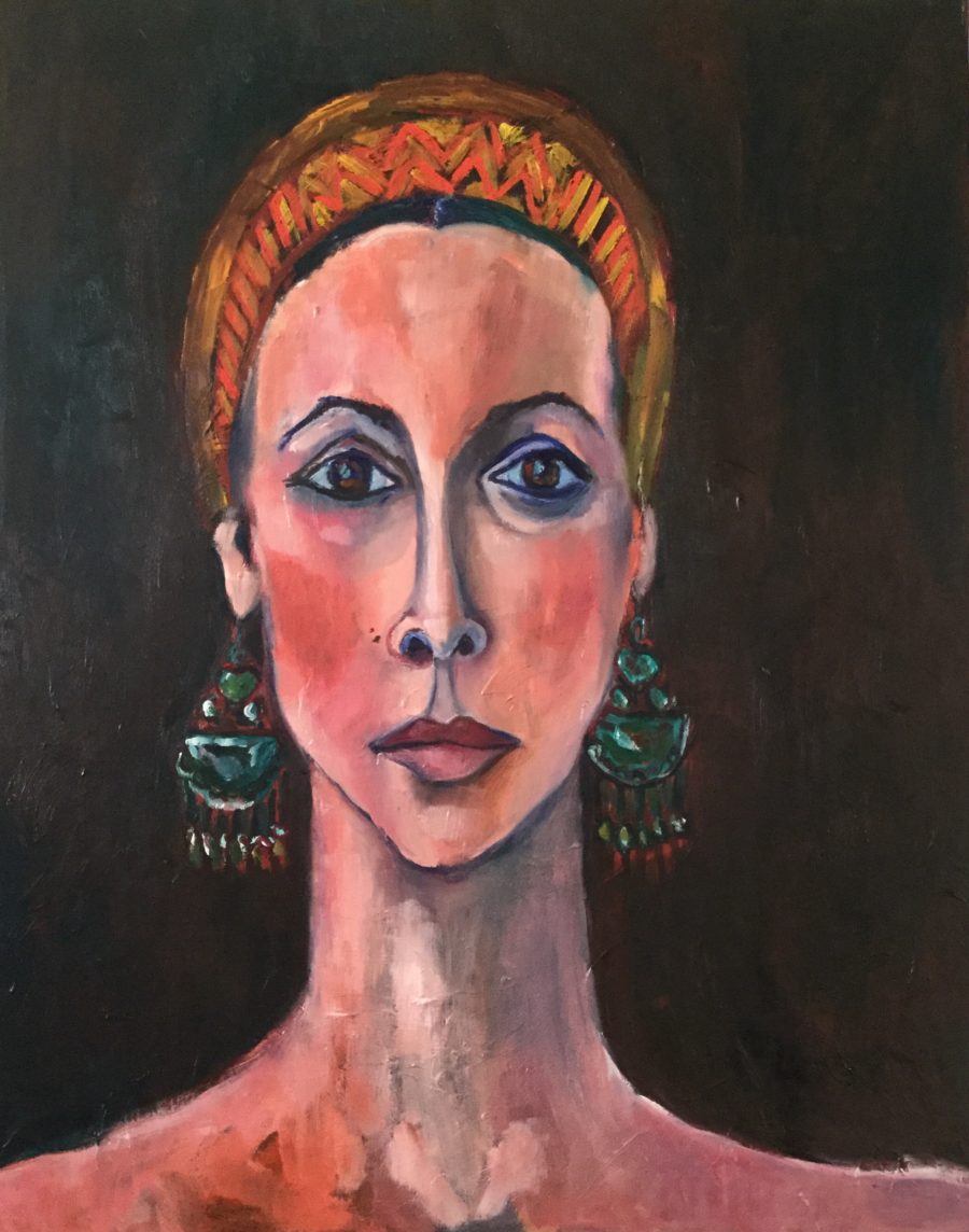 Green earings painting | Olga Bakhtina
