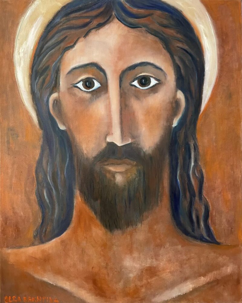 Head of Christ - Original Oil Painting by Olga Bakhtina