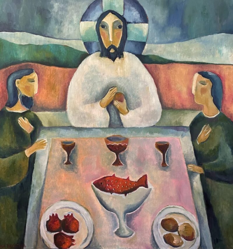 “Supper at Emmaus” depicts the quiet miracle of recognition, the moment Christ is revealed in the breaking of bread